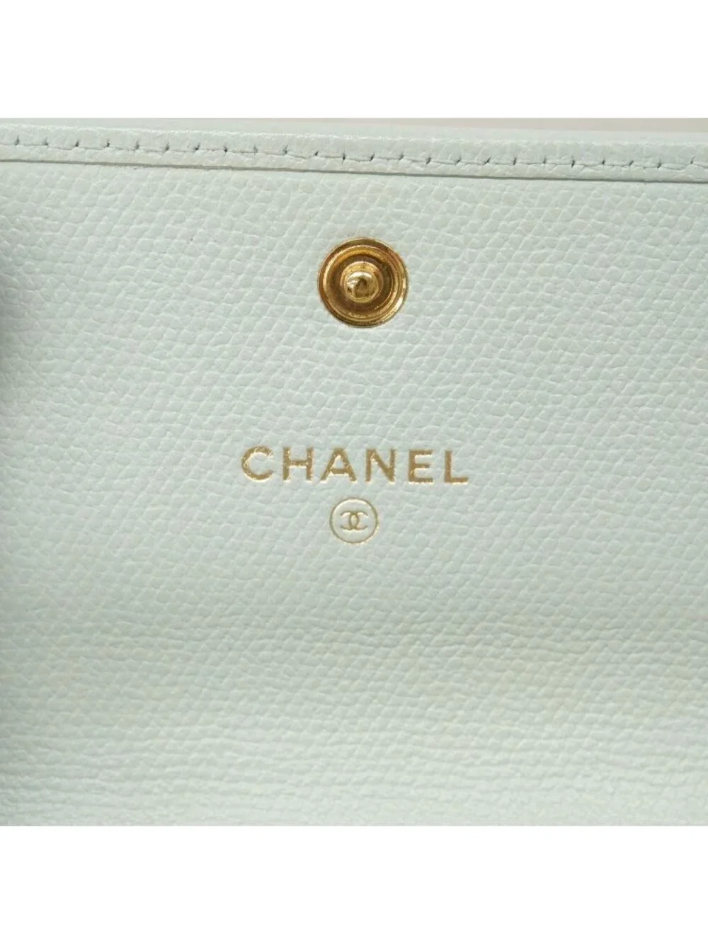 Chanel Trifold Wallet Coco Buttons Caviar Leather Light Green Gold